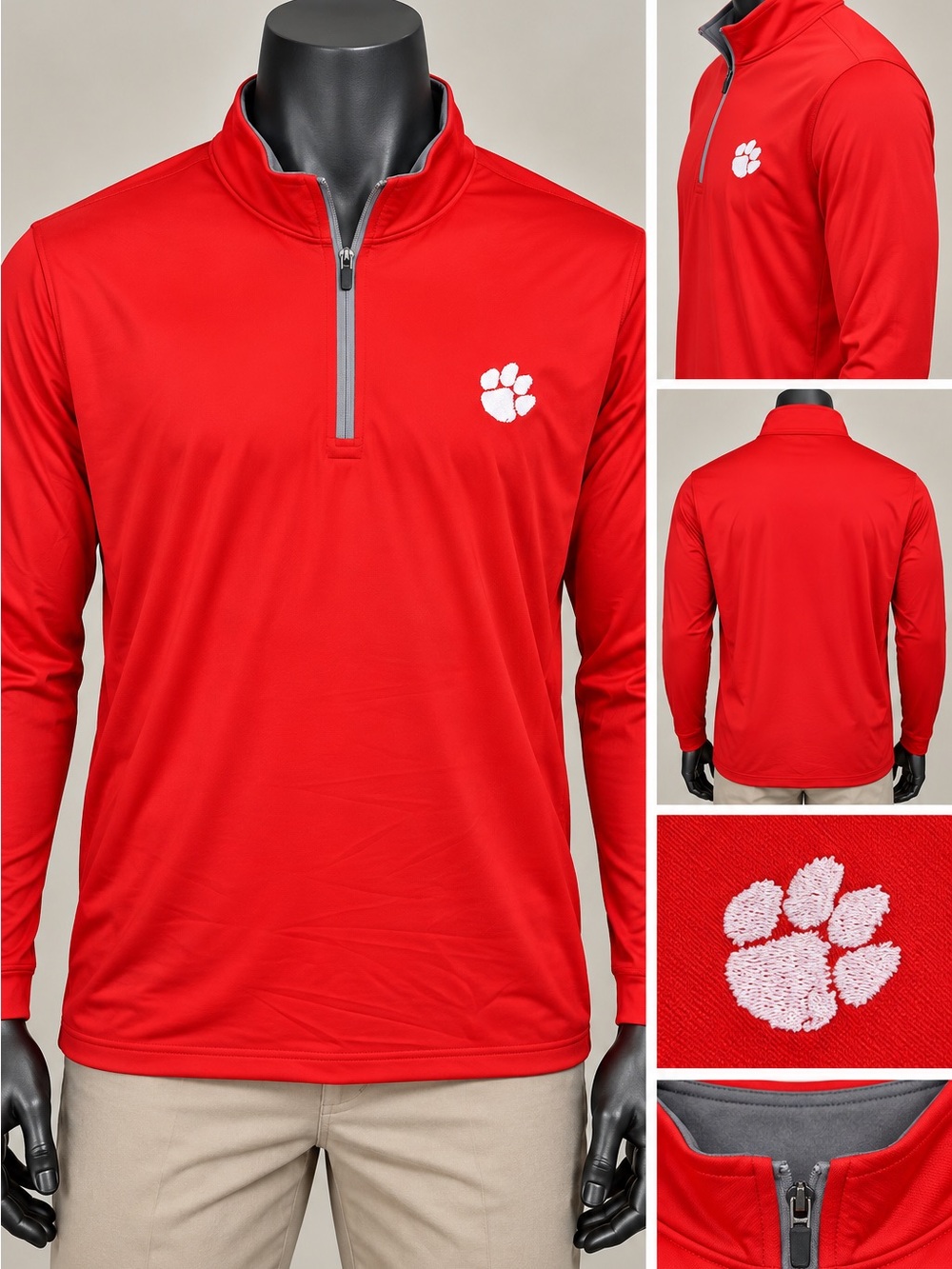 Peter Millar Clemson Tigers Quarter Zip Pullover Men’s XL NWT Red White Paw